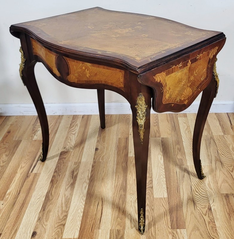 Antique AMERICAN Made FRENCH Louis XV Marquetry DROP LEAF Center TABLE Desk gallery