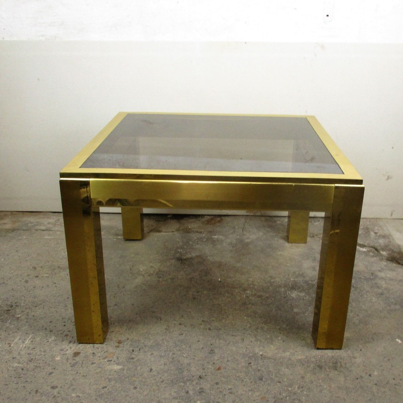 Vintage Italian Design Coffee Side Table Brass Smoked Glass Glam era Romeo Rega gallery