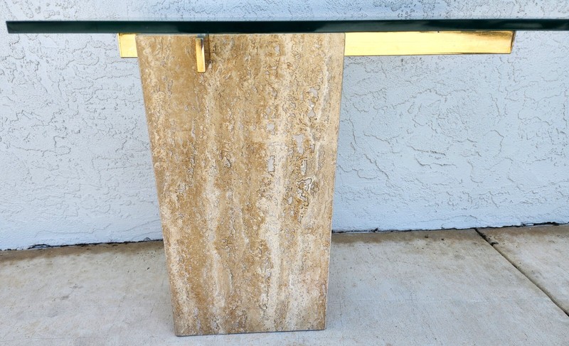 Travertine Side Table Marble Glass by ARTEDI 1970s gallery