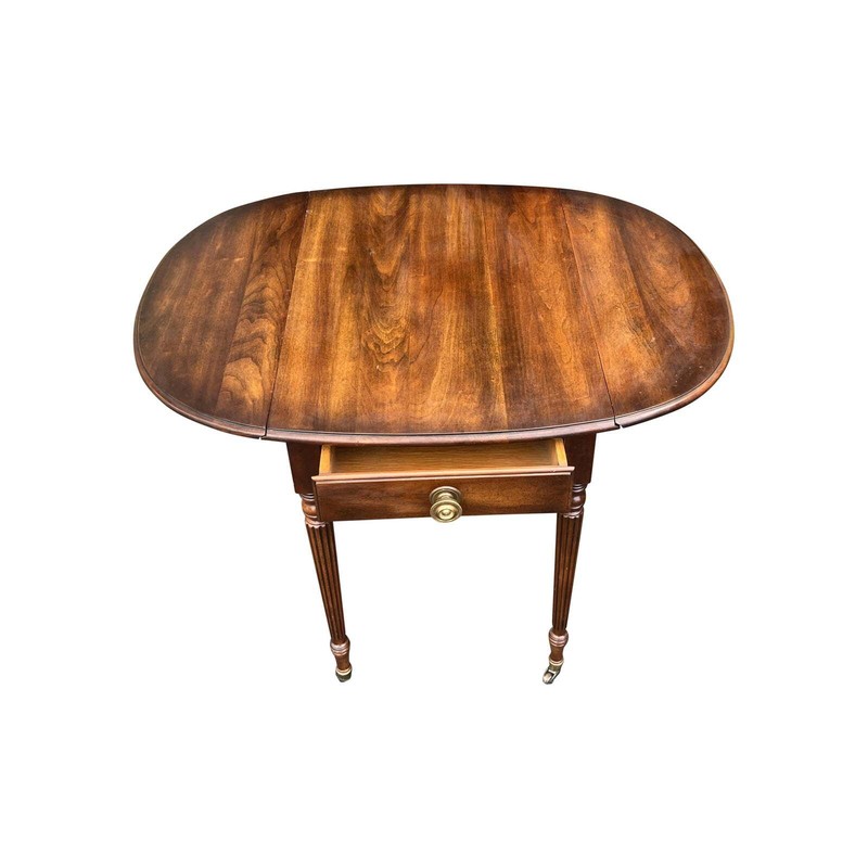 Vintage Late 20th Century Statton Brown Wood Drop-Leaf Side Table with Drawer gallery