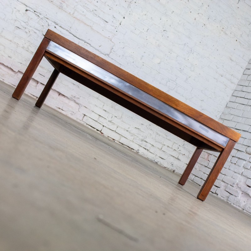 Mid-20th MCM Coffee or End Table Rectangular Walnut Frame & White Laminate Top gallery