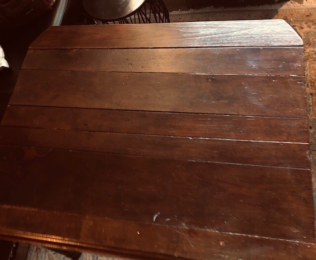 Antique Oak Drop Leaf Kitchen Table W/Steel Wheels in Vintage Shape gallery