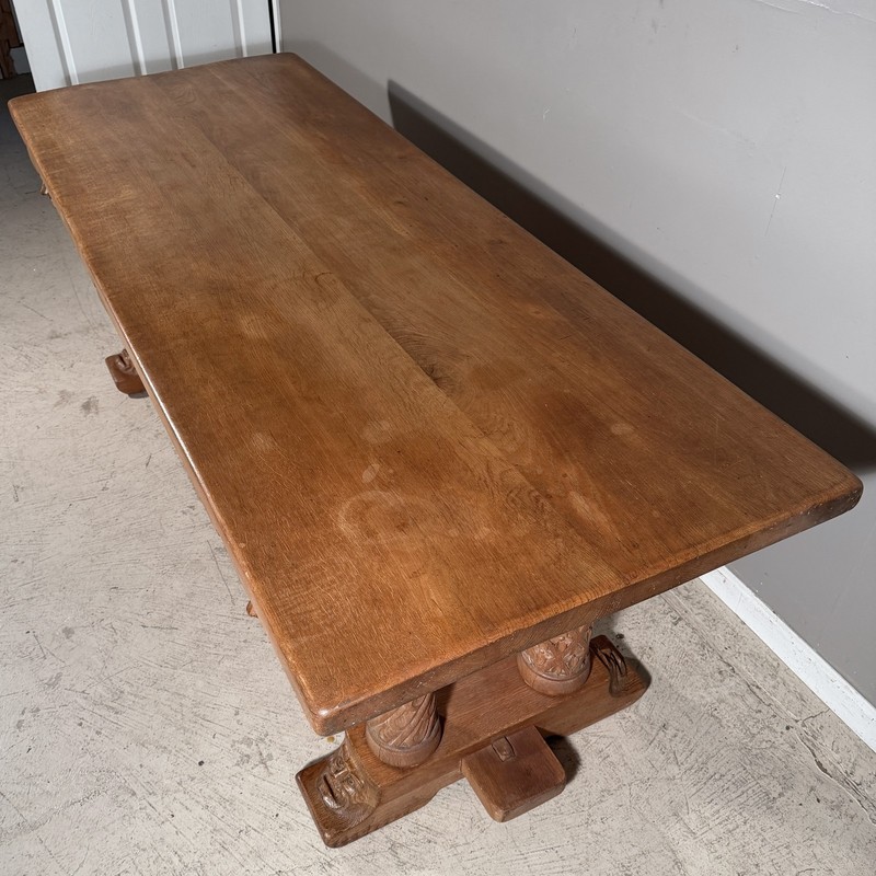 Antique French Gothic Revival Solid Oak Farm Dining Table gallery