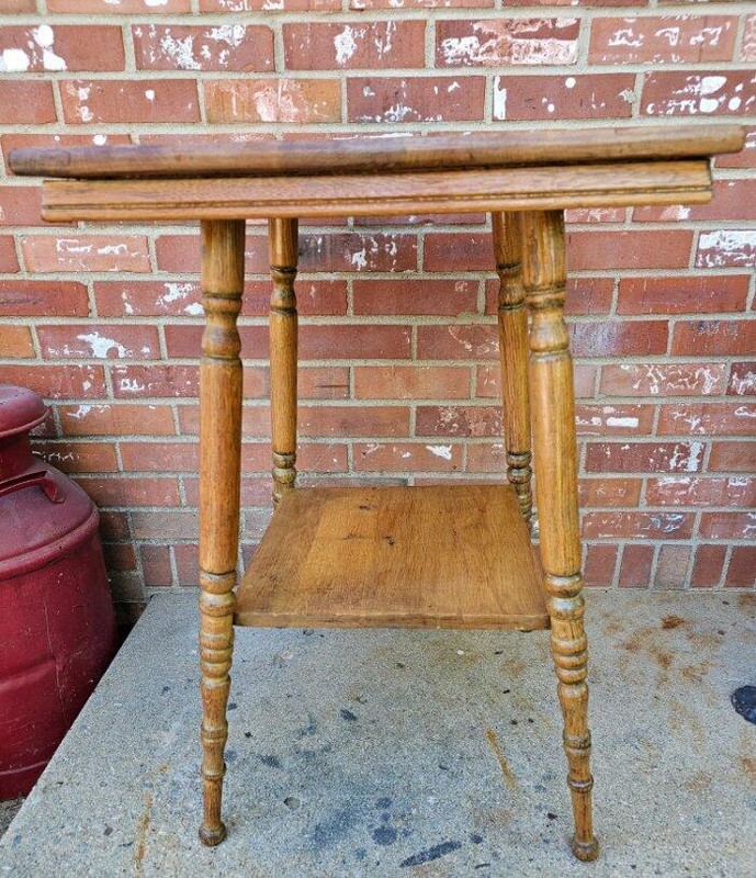 Antique Oak Plant Fern Stand Table Handmade Spindles 2 Shelves 29" gallery