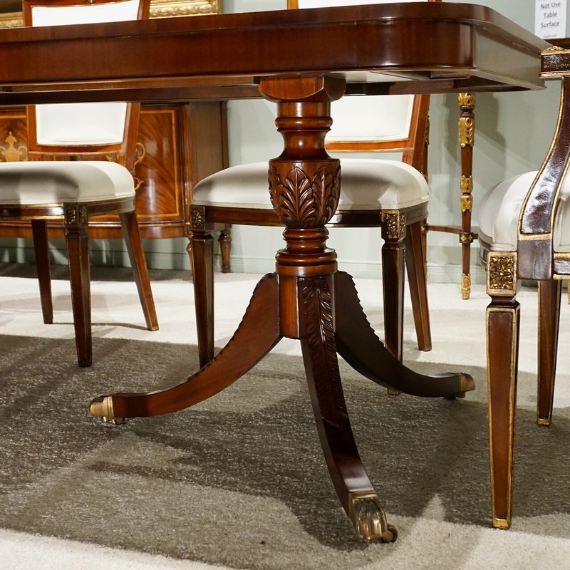 12' traditional mahogany with burl 3 pedestal formal dining table gallery
