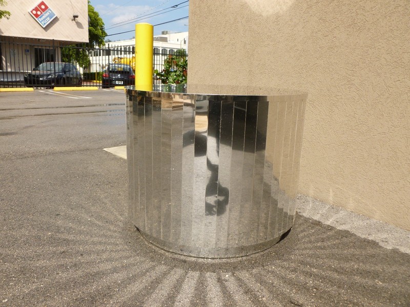 HUGE MID CENTURY 70'S FACETED CHROMED STEEL TABLE BASE MANOR OF PACE - P gallery