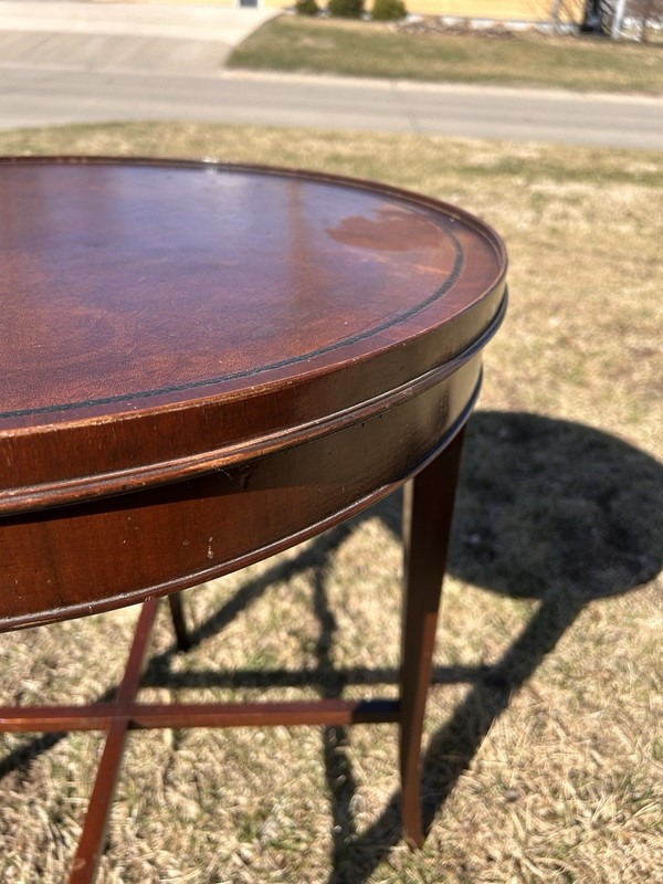 Art Deco Mahogany Round Side Table Leather Top Inlay Occasional Vintage gallery