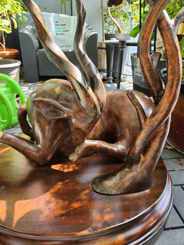 BRONZED GAZELLE TABLE ON WOOD BASE gallery