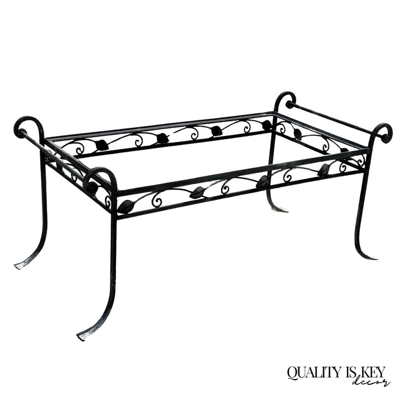 Vintage Salterini Art Nouveau Wrought Iron Garden Patio Rectangular Coffee Table
