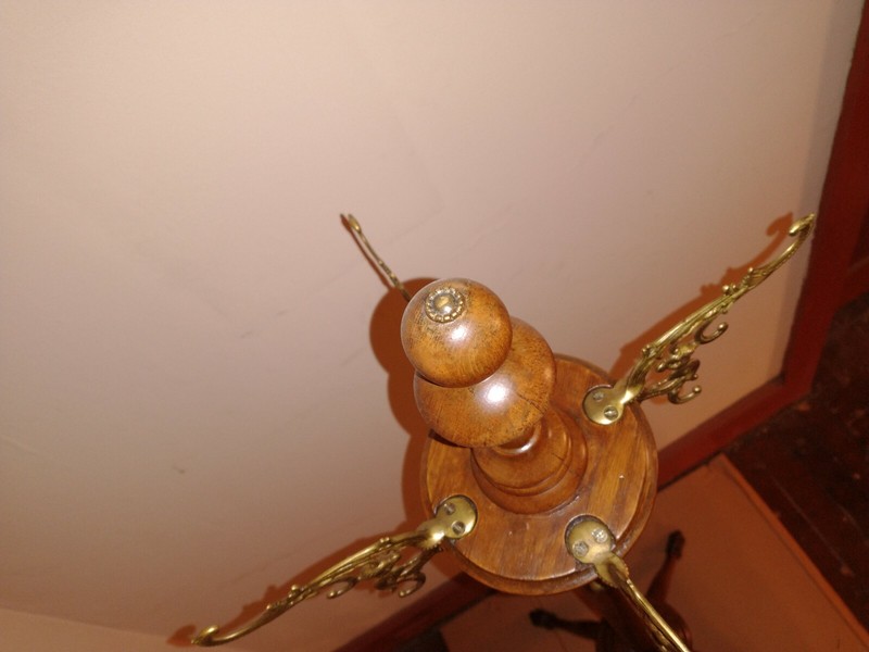 Antique Oak Hall Tree Claw Feet Original finish brass hooks look at the detail gallery