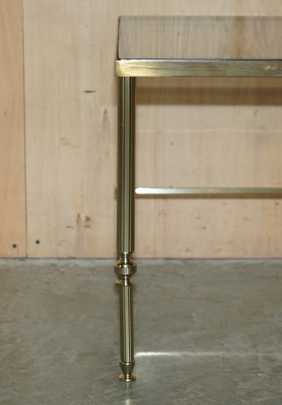 MAISON JANSEN NEST OF TABLES HOLLYWOOD REGENCY NEST OF THREE BRASS GLASS TABLES gallery