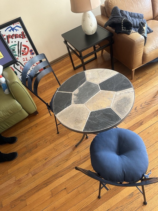 Round Cast Iron And Stone Table With 2 Matching Chairs