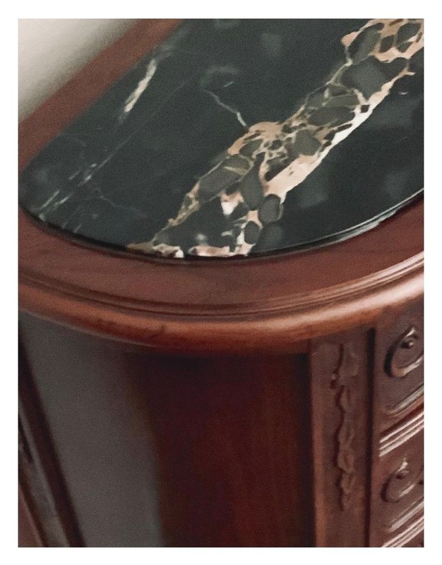 Antique Louis XV End Table 3 Drawers, Solid Walnut, Italian Black Gold Marble!