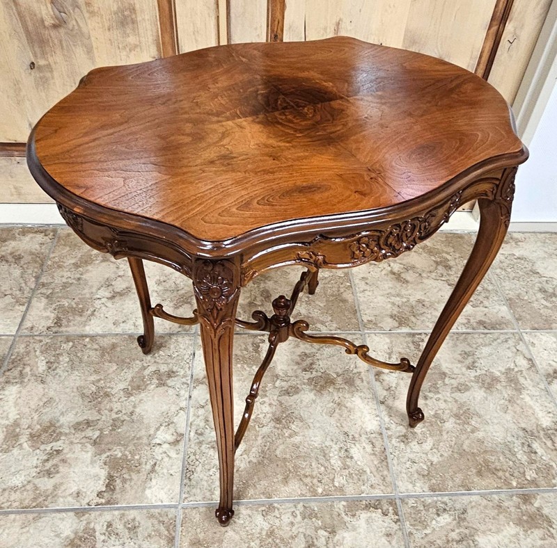 Vintage Rococo Revival Walnut Accent Table - Cabriole Legs - Signed & Stamped gallery