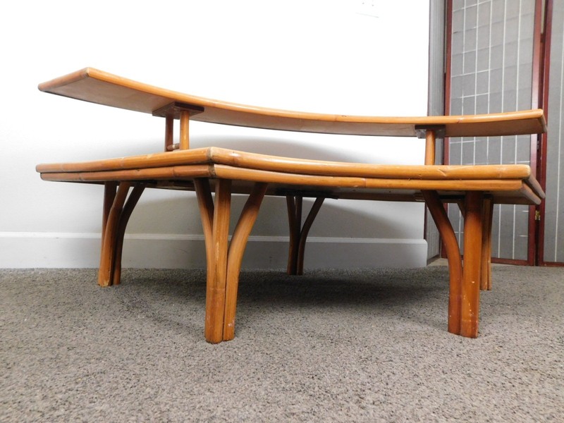 '60s Hollywood Elvis Boomerang Step Coffee Cocktail Bar Table Bamboo Wet Top MCM gallery