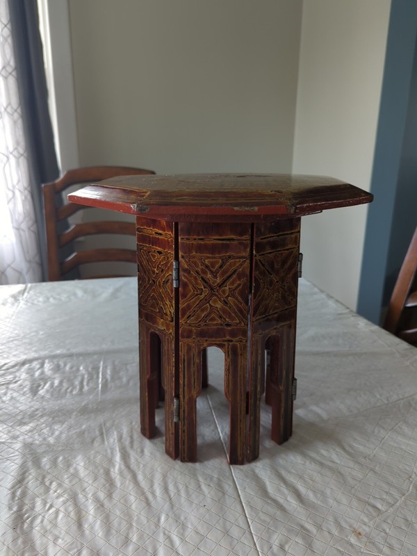 Vintage Handmade Mandalay, Myanmar, Folding Side Table, 12″