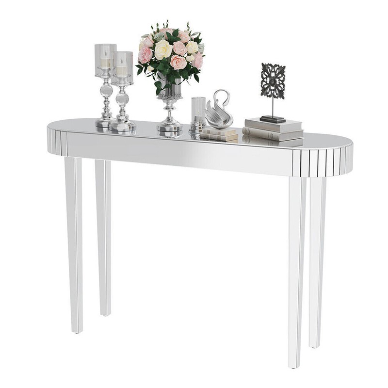 Silver Console Table Mirrored Sofa Table fr Entryway Living Room Office Cafe Bar gallery