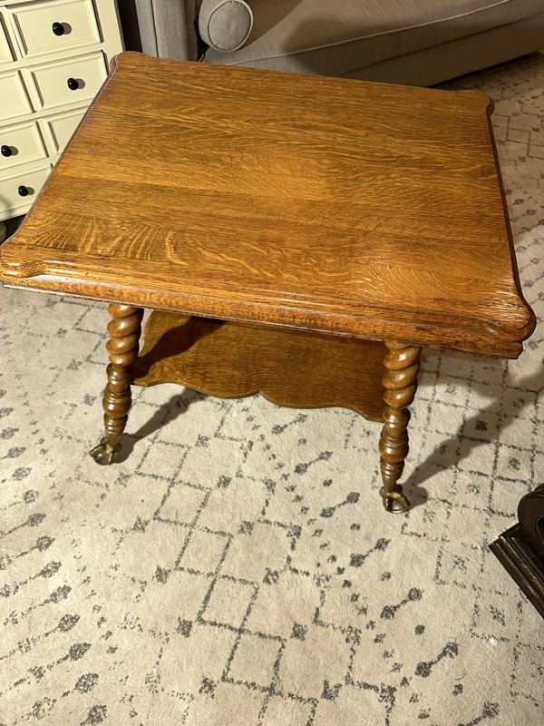 Antique Circa Victorian Oak Side Table w/ Glass Ball & Claw Feet 1890-1900 gallery