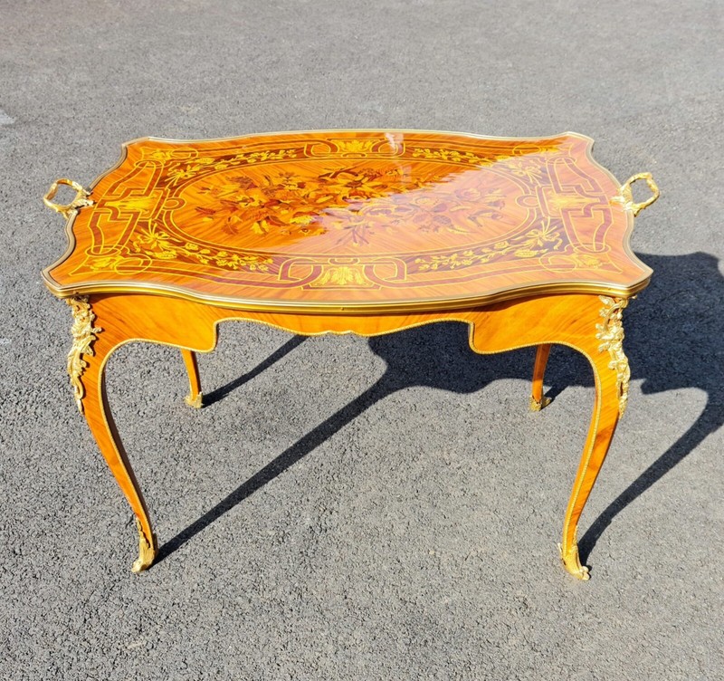 Marquetry French style tea table gallery