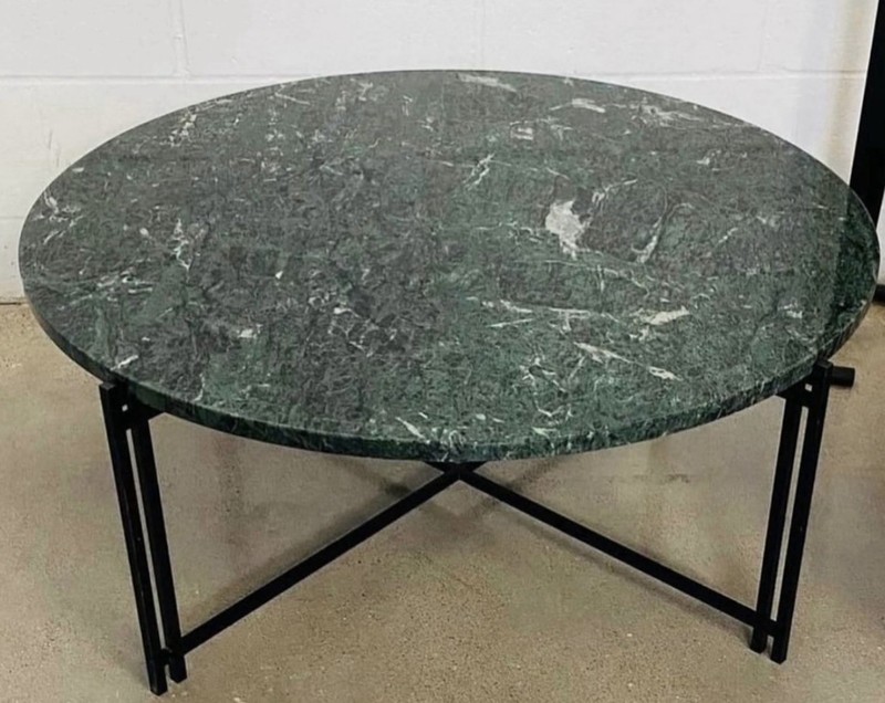Vintage Modern Postmodern Italian Green Marble Black Iron Coffee Cocktail Table