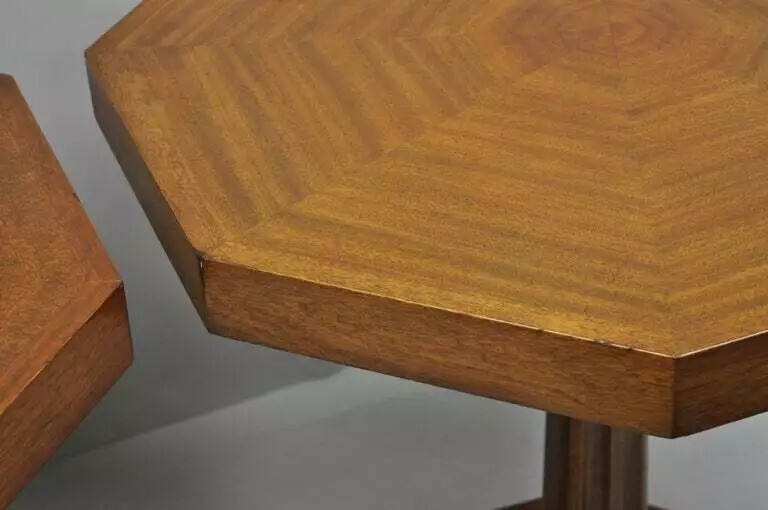 Art Deco Grosfeld House Style Octagonal Mahogany & Lucite Pedestal Side Tables gallery