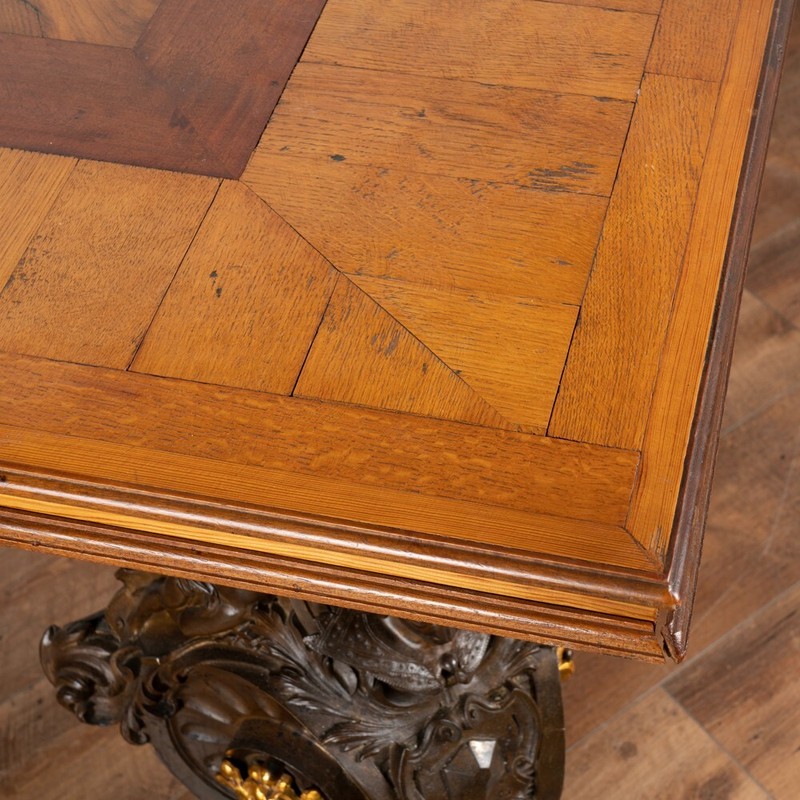 Antique Entryway Table With Inlaid Top and Bronze Legs, Italy circa 1860-80 gallery