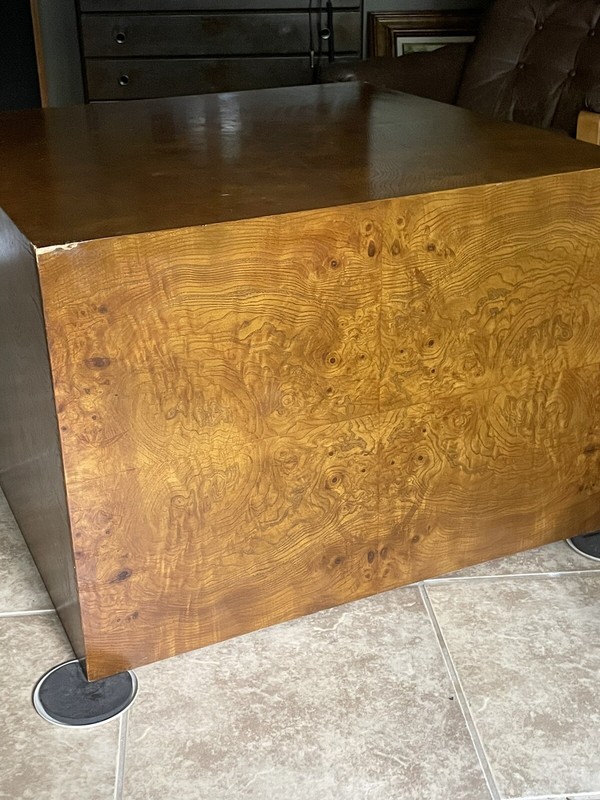 70’s MILO BAUGHMAN walnut Burl Wood Large Cube Table Mid Century Exquisite gallery