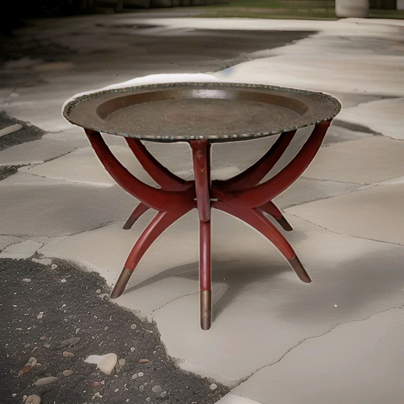 Vintage Morrocan Fold away hanging Tray Table MCM Mid Century Modern 22″dia 15″h