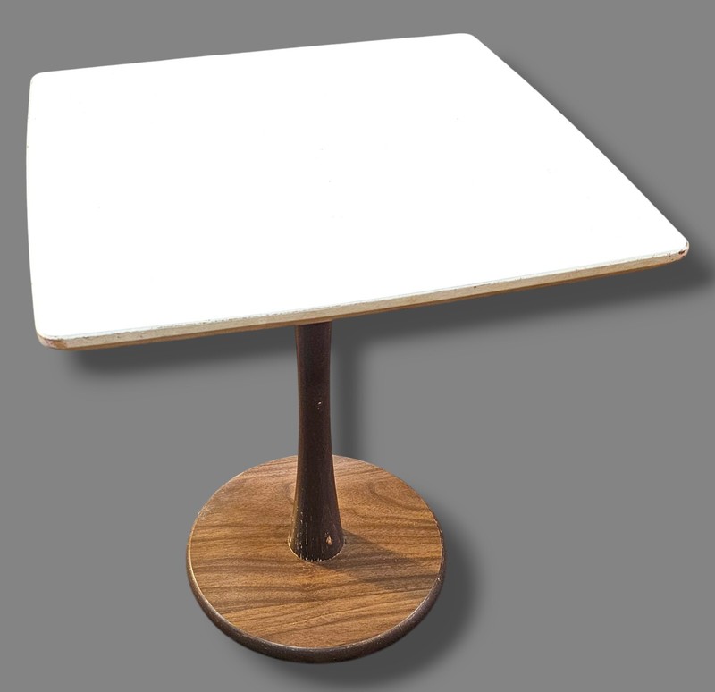 Mid Century Modern White Formica Top Side Table Small Teak Wood Retro