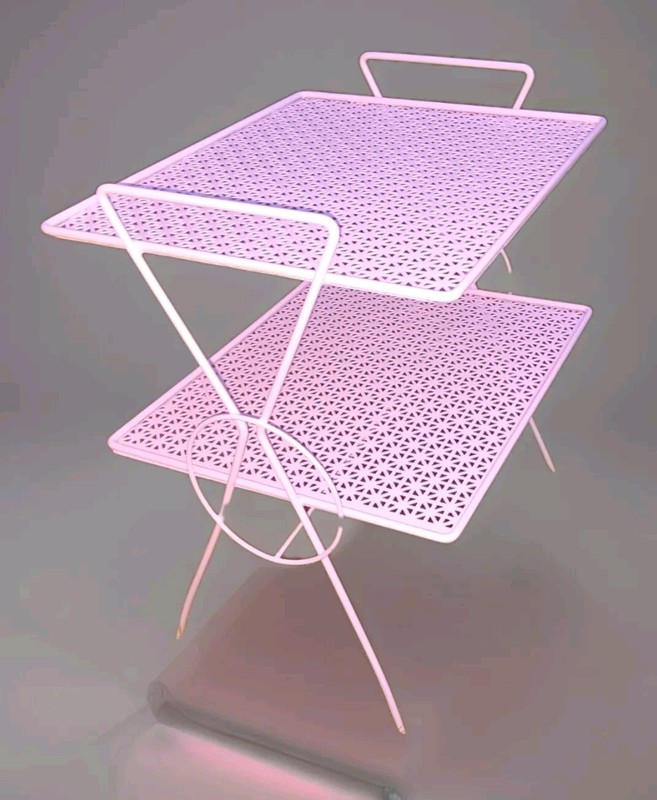 Art Deco 2-Tier Metal Garden Table Stands 23″ Indoor / Outdoor Antique Lite Pink