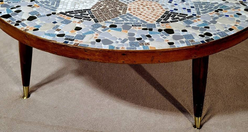 Vintage Mid Century Modern 36" Round Mosaic Tiled Coffee Accent Table 60S NICE gallery