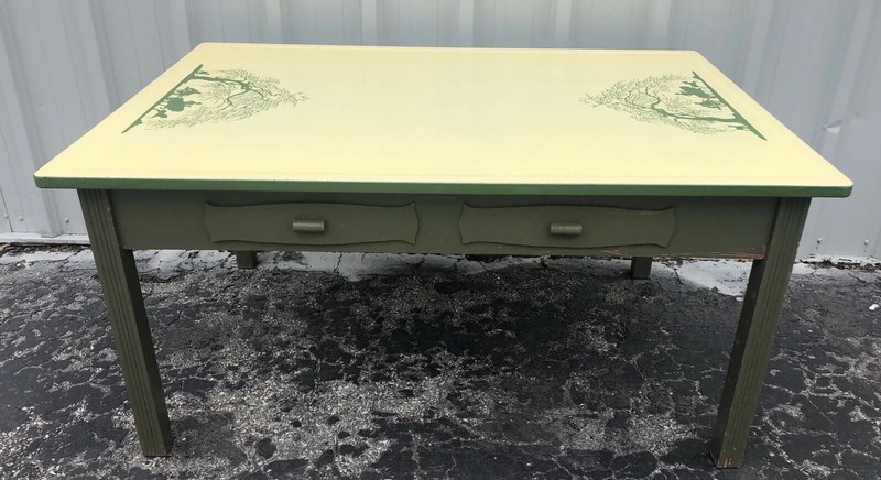 Vintage Porcelain Top Table W/2 Draws & Cutting Board 30” X 60” X 40”