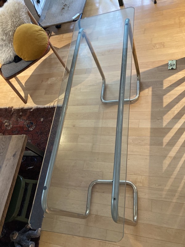 Vintage Mid Century modern Console Table with Brass Frame and Glass Top
