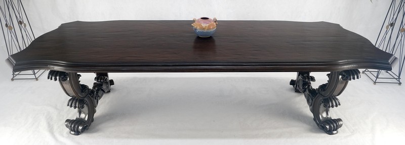 Large 10' Long Heavily Carved Base Scroll Shape Thick Top Dining Table MINT gallery