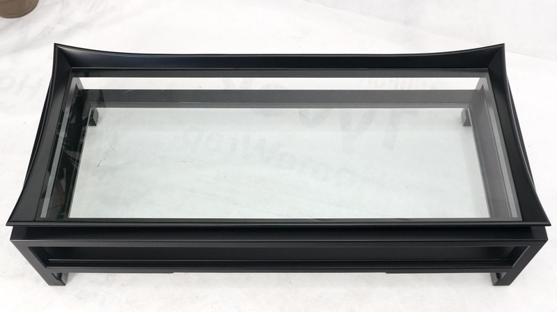 James Mont Rectangle Black Lacquer Glass Top Deco Mid Century Coffee Table gallery