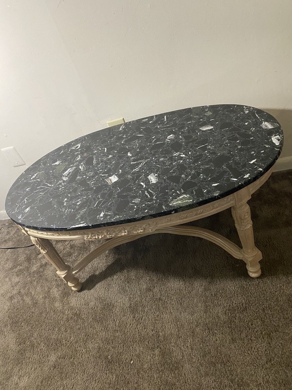BEAUTIFUL VINTAGE MARBLE TOP VICTORIAN STYLE WOOD CARVED OVAL COFFEE TABLE gallery