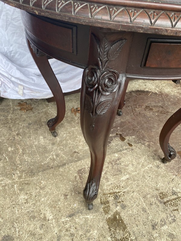 CARVED WALNUT MARBLE INLAID TABLE gallery