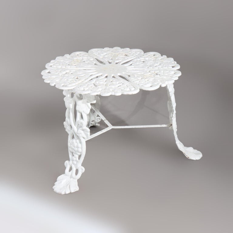 Antique White Painted Grape & Leaf Wrought Iron Garden Side Table c1890 gallery