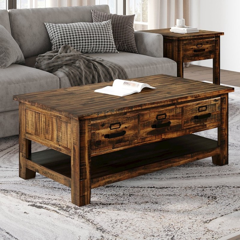 Cannon Valley Distressed Industrial Three Drawer 48" Coffee Table gallery