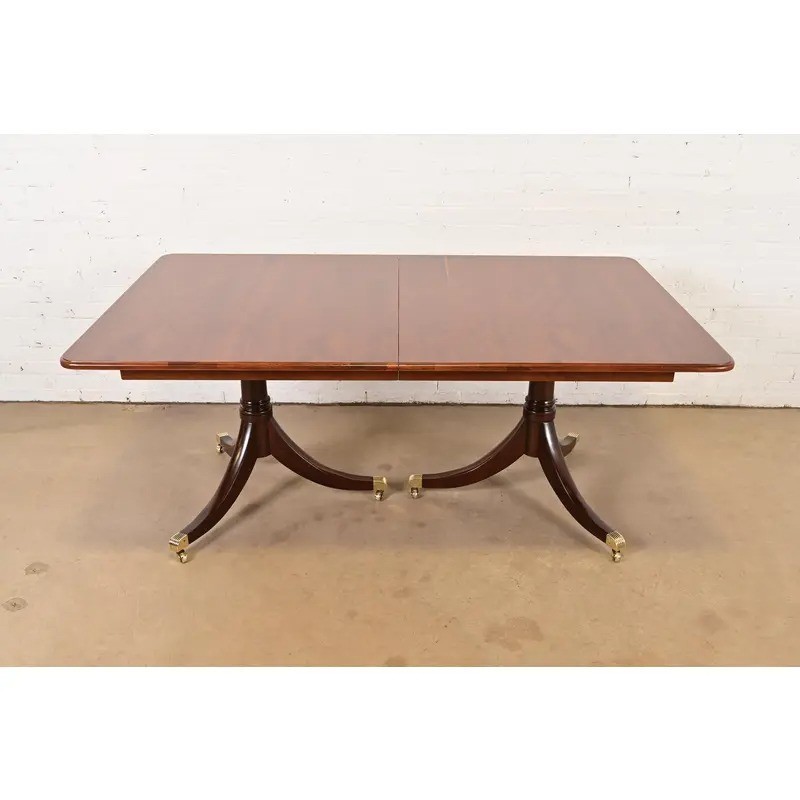 Baker Furniture Style Georgian Pedestal Extension Dining Table, Newly Refinished gallery