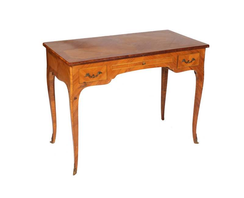 19th Century French Louis XV Inlaid Parquetry Fruitwood Poudreuse Dressing Table