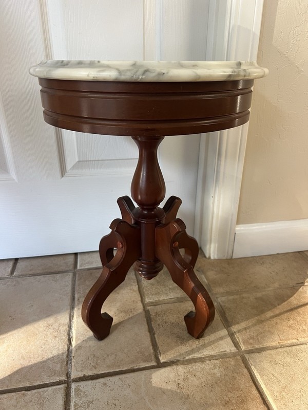 1950s Vintage Victorian Genuine Mahogany & Marble End Table