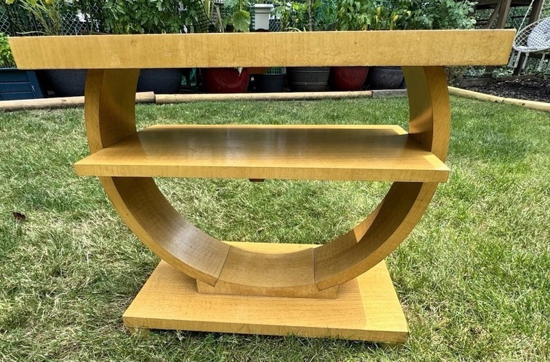 Rare 1920-1940s Gilbert Rohde Brown Saltman Style Art Deco “Ring” Wood End Table gallery