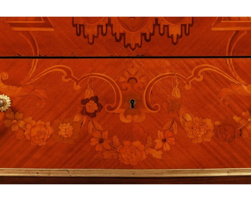 Exquisite French Ormolu-Mounted Mahogany Parquetry Marble-Top Commode C. 1870 gallery