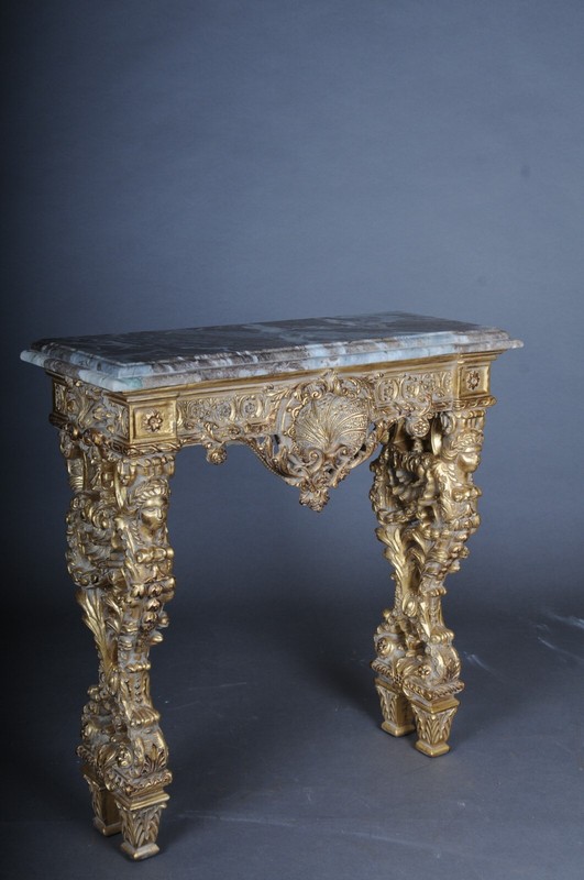 Impressive Wall Console 20th Century Gilded With Marble Model After F. Linke #2