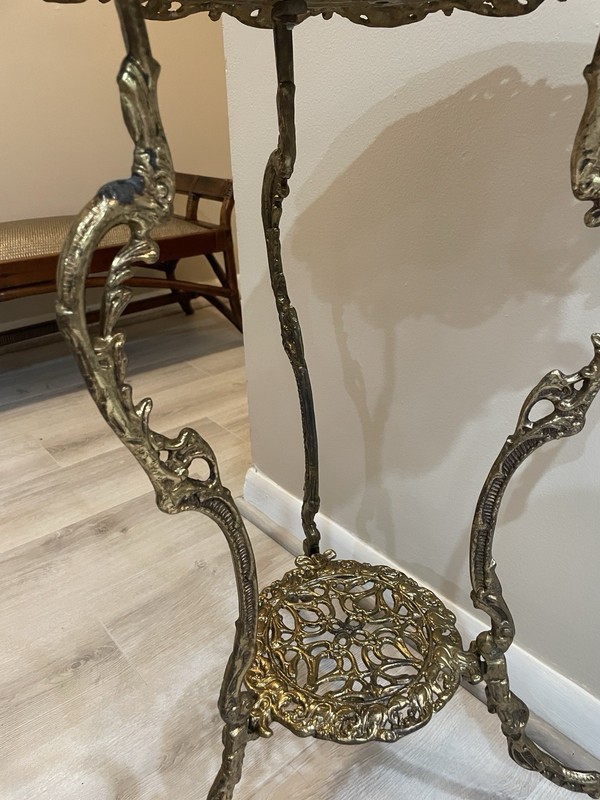 Vintage 2-Tier Brass Marble Side Table Plant Stand Art Nouveau Italy Gueridon gallery