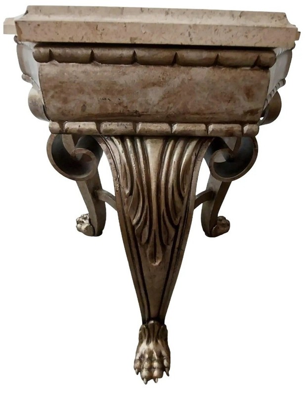 vintage Mid Century Modern silvered iron and marble end table with claw feet