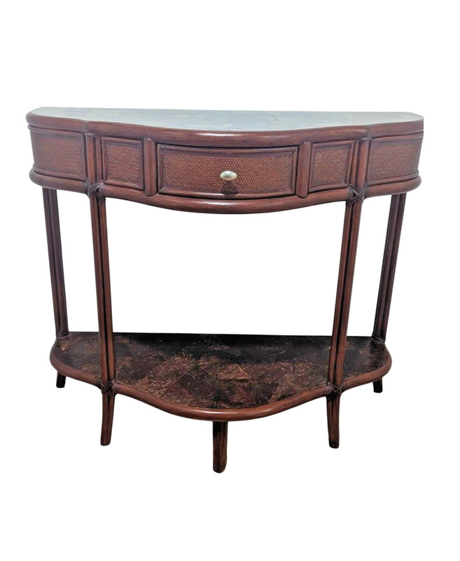 Vintage Brithis Colonial Style Table Half Moon Made of Coconut and Bamboo