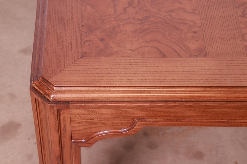 Drexel Heritage Mid-Century Modern Oak Burl Wood Extension Table, Refinished gallery