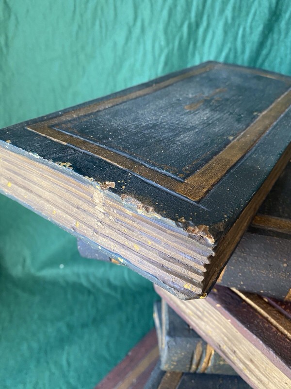 Vintage Side Table Stacked Faux Books Multi Color Hand Painted Wood Sculpture gallery